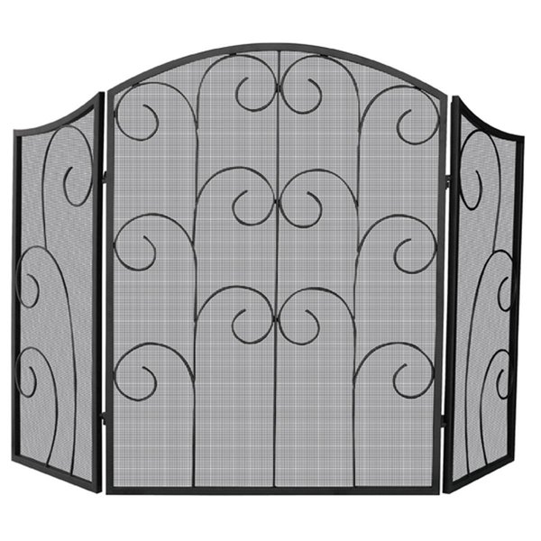 Blueprints 3 Panel Black Wrought Iron Screen With Decorative Scroll BL63335